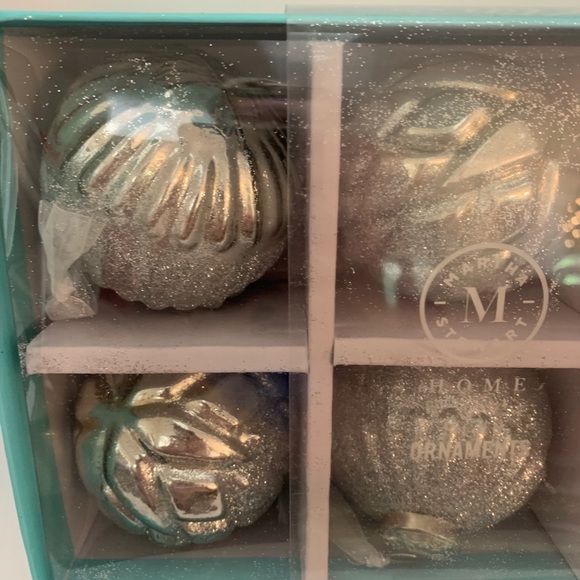 Martha Stewart Christmas Ornaments Glass 6 Silver Glitter Christmas Ornaments - Picture 2 of 10